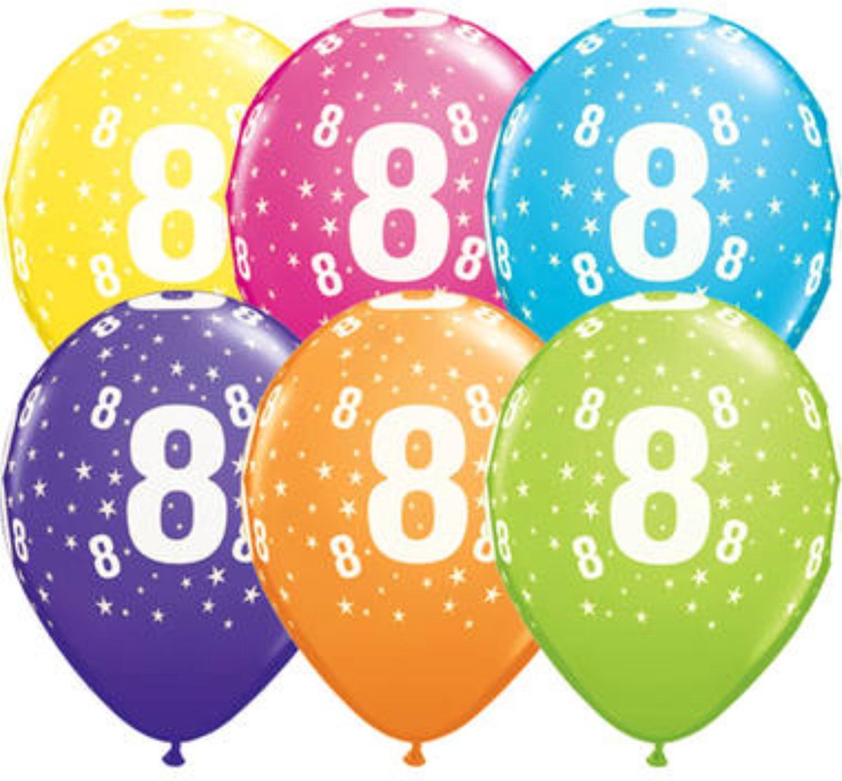 Meerkleurige 8 Jaar Ballonnen 28cm - 25 stuks