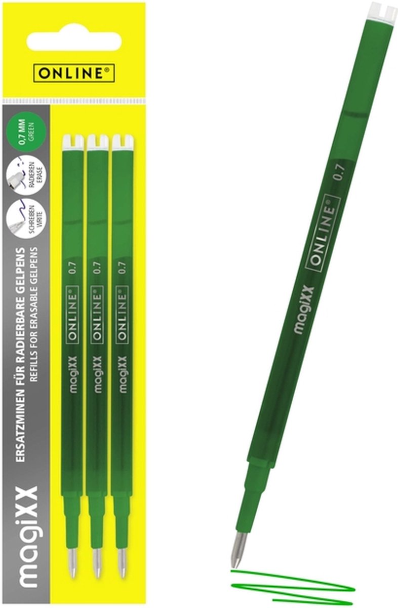 Gelschrijvervulling Online Magixx 0.7mm groen blister à 3 stuks