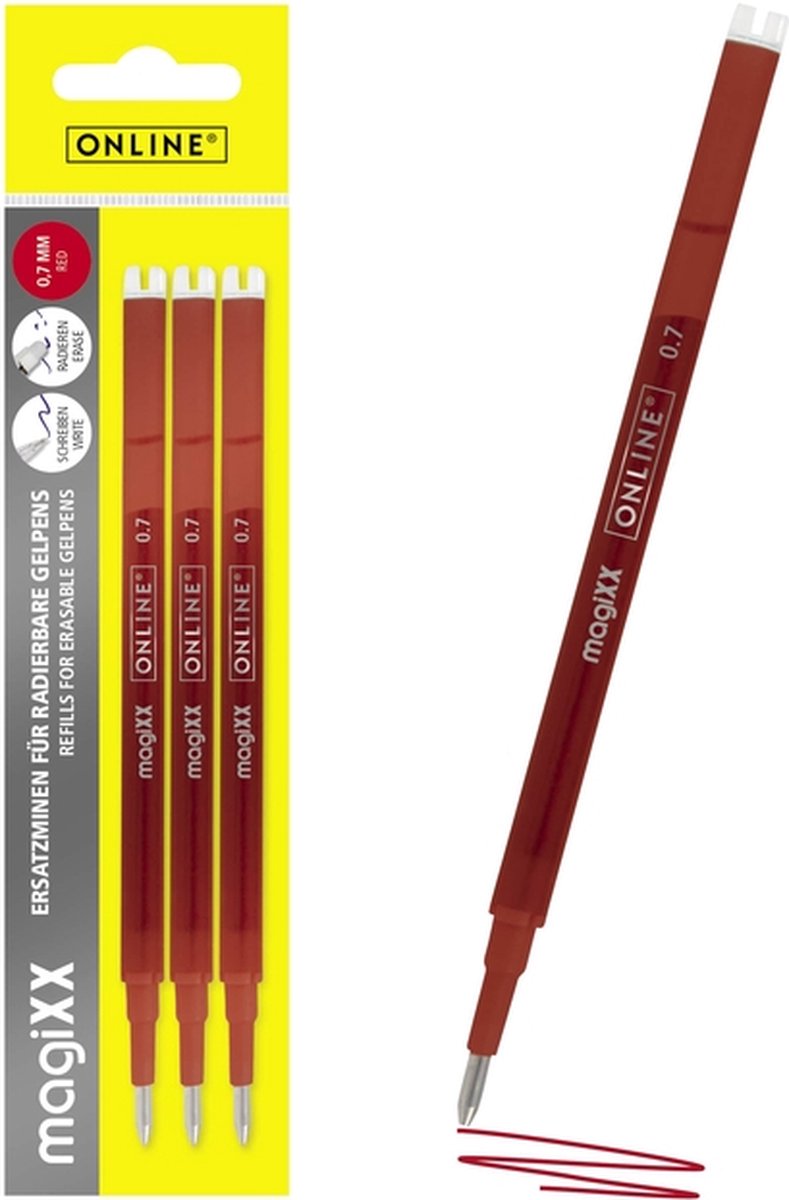 Gelschrijvervulling Online Magixx 0.7mm rood blister à 3 stuks