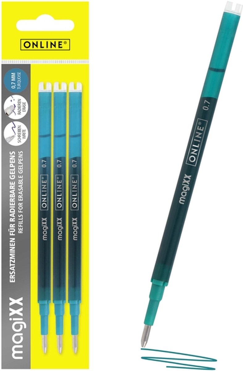 Gelschrijvervulling Online Magixx 0.7mm turquoise blister à 3 stuks