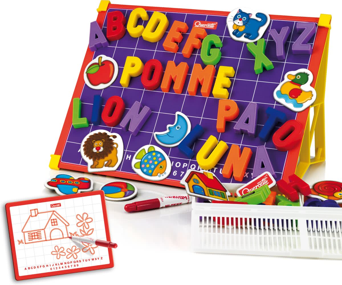Quercetti magneetbord incl. hoofdletters ABC magneten, 53dlg.