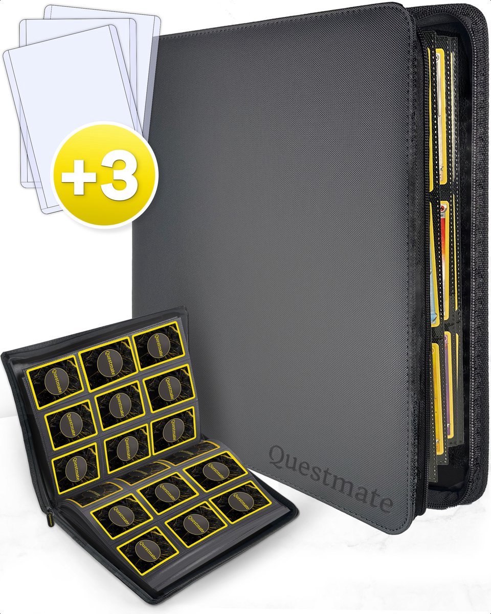 Questmate Verzamelmap - Map voor 360 Kaarten - met 3x Sideload Beschermhoesjes - 9 Pocket / Vakken - Binder met Ritssluiting - Vuil en Waterafstotend Portfolio
