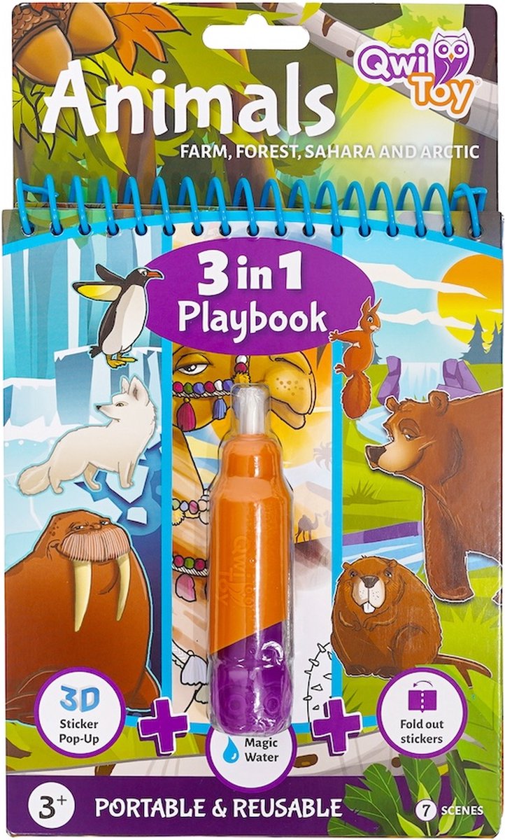QwiToys educatief speelgoed 3 in 1 Playbook dieren met stickers.