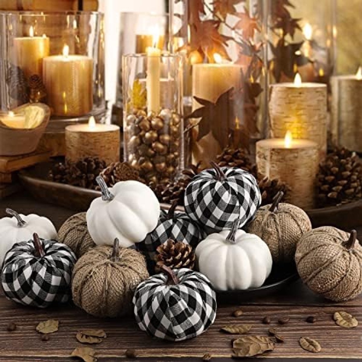 12 stuks Herfst Pompoen Decoratie Set - Kunststof Nep Pompoenen in Rustieke Stijl voor Halloween, Thanksgiving en Herfst Tafeldecoratie Binnen en Buiten