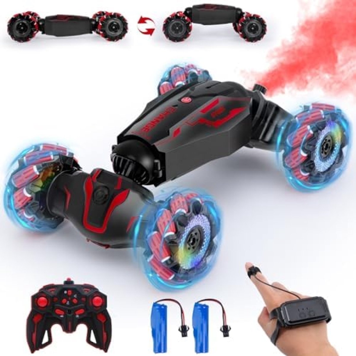 Afstandsbediening Stunt Auto 4WD met Muziek en Licht - Rode RC Drift Auto met Oplaadbare Batterij - Geschenk voor Kinderen Jongens 6-12 Jaar