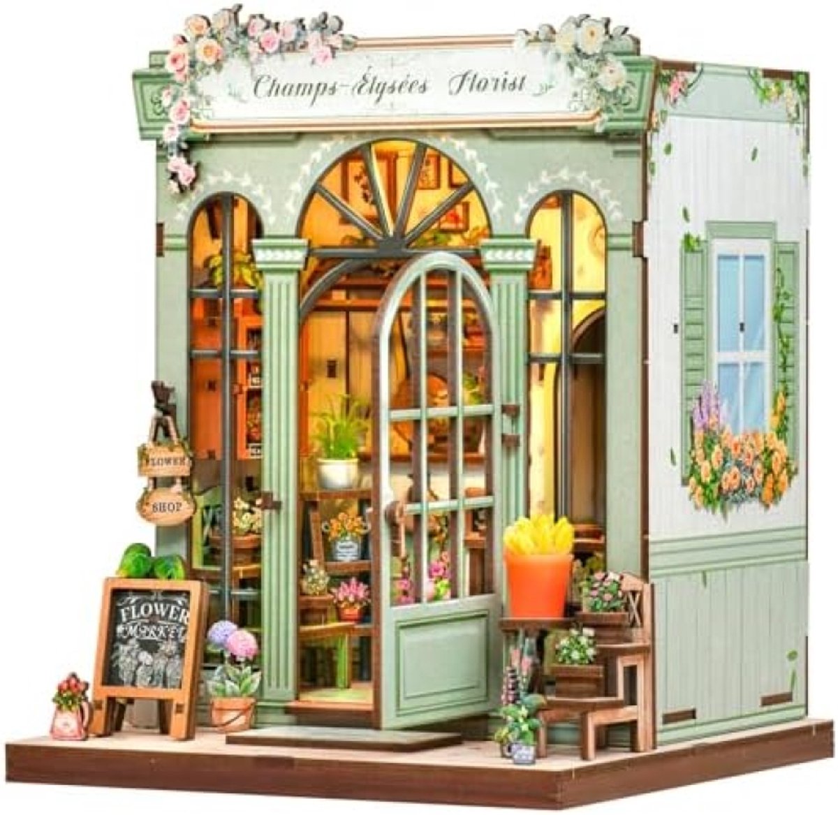 DIY Boekensteun Miniatuur Tuin Huis 3D Houten Puzzel Bouwset met LED Verlichting - Creatieve Decoratie voor Boekenkast en Planken