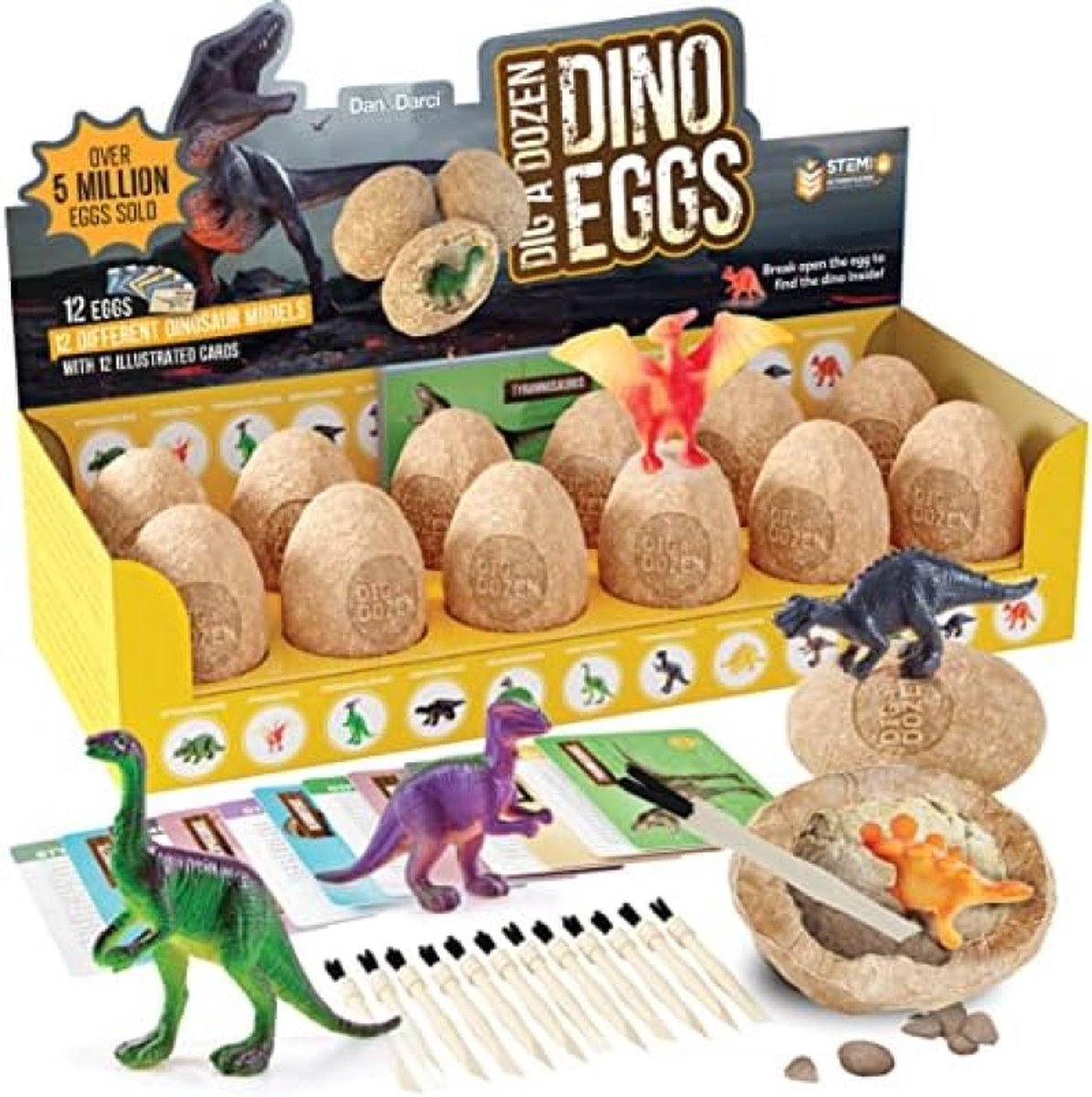 Dig a Dozen Dino Eggs Kit - Paasei Speelgoed voor Kinderen - Archeologie Wetenschap STEM Crafts Geschenken voor Jongens & Meisjes - Breek Open 12 Unieke Grote Verrassing Dinosaurus Gevulde Eieren