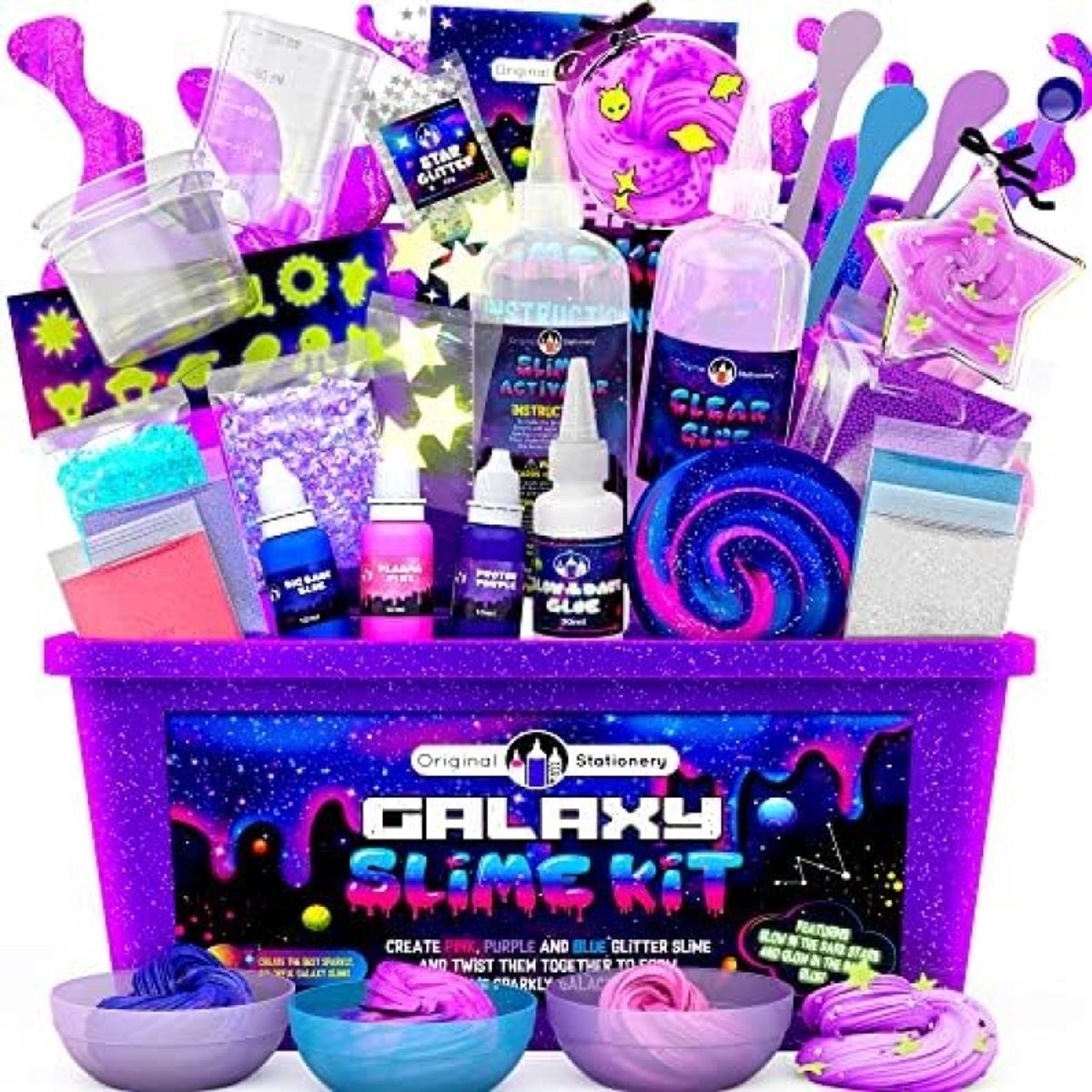 Galaxie Slijmkit met Glow in The Dark Lijm en Sterrenglitter - Doe-het-zelf Kit om Oplichtend Galactisch Slijm te Maken - 25-delige Knutselset voor Kinderen