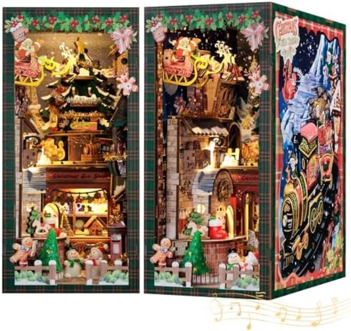 Kerst Doe-Het-Zelf Miniatuur Boekenhoek   Kit met LED Verlichting en Stofhoes - DIY 3D Modelbouwset voor Volwassenen als Boekenplank Decoratie en Kerstcadeau