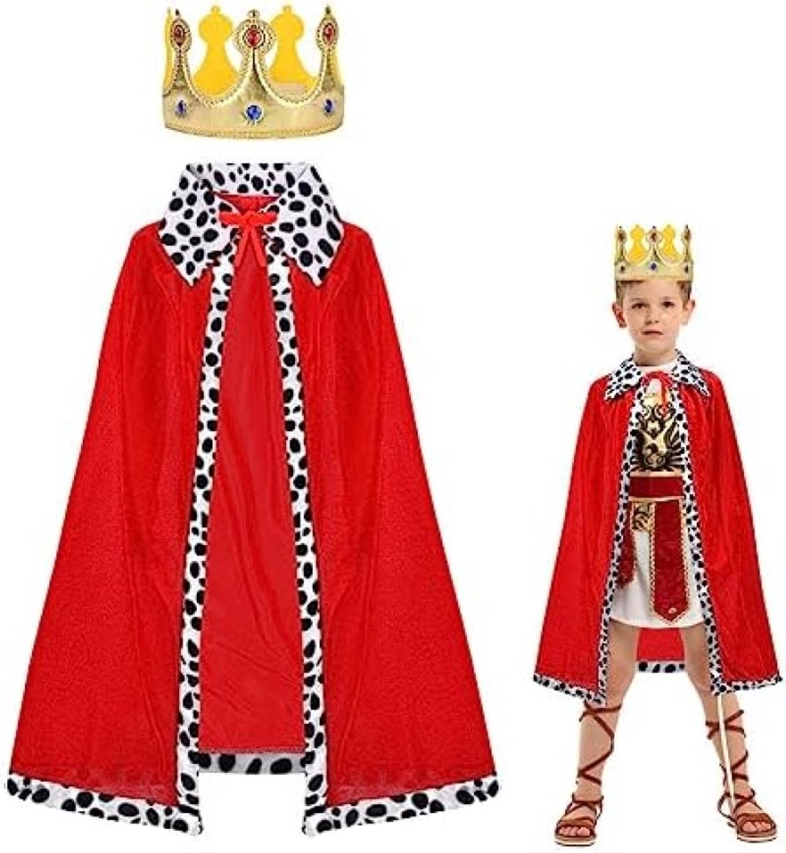 Kinder Koningscape Rode Fluwelen Mantel met Kroon - Middeleeuws Prins Prinsessen Kostuum voor Halloween Carnaval Feestverkleedkleding 80 cm