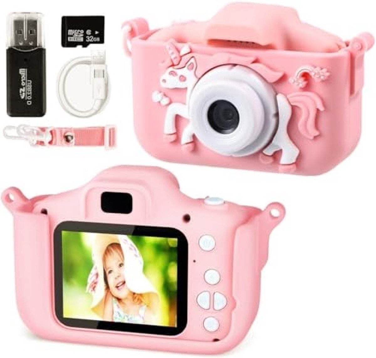 Kindercamera, 1080p, 2,0 inch beeldscherm, camera voor kinderen, met 32 GB SD-kaart, digitale selfiecamera, kinderfototoestel voor kinderen van 3-12 jaar, jongens en meisjes, kerstspeelgoed