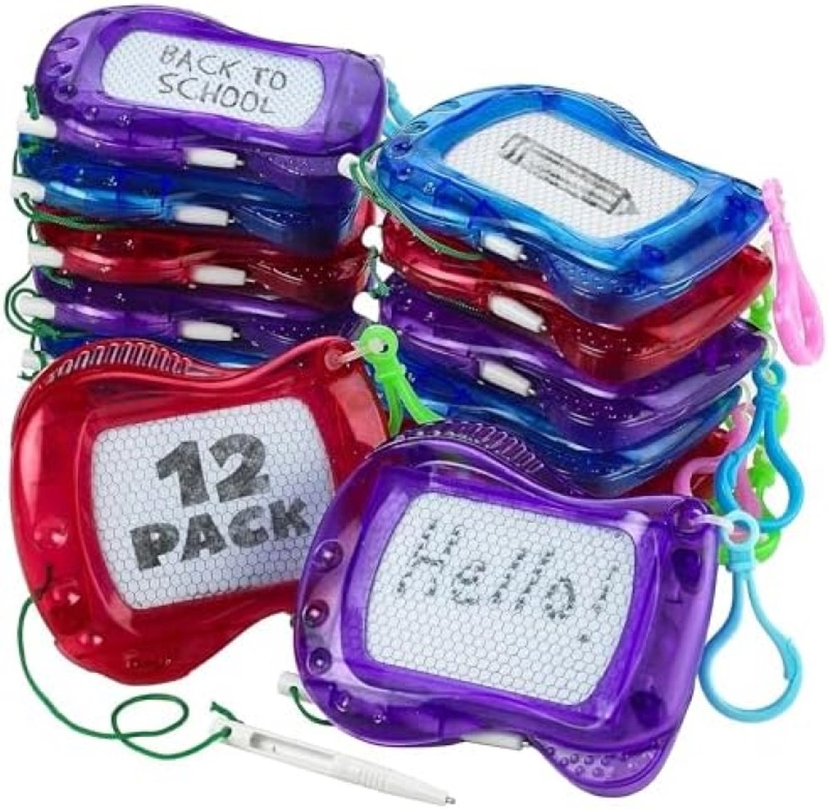 Mini Magnetisch   voor Kinderen - Set van 12 Uitwisbare Doodle Bordjes, Rugzak Sleutelhanger Clip, Creatief Speelgoed voor Jongens en Meisjes, Ideaal voor Verjaardagsfeestjes en Goodie Bag Vullers