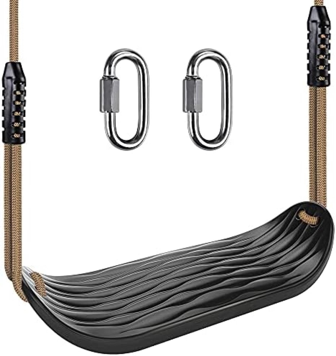 Plastic schommelstoel, antislip boomschommel set met 8ft verstelbaar touw en 2 karabijnhaken, zware speeltuin schommel set accessoires voor kinderen binnen buiten achtertuin, zwart