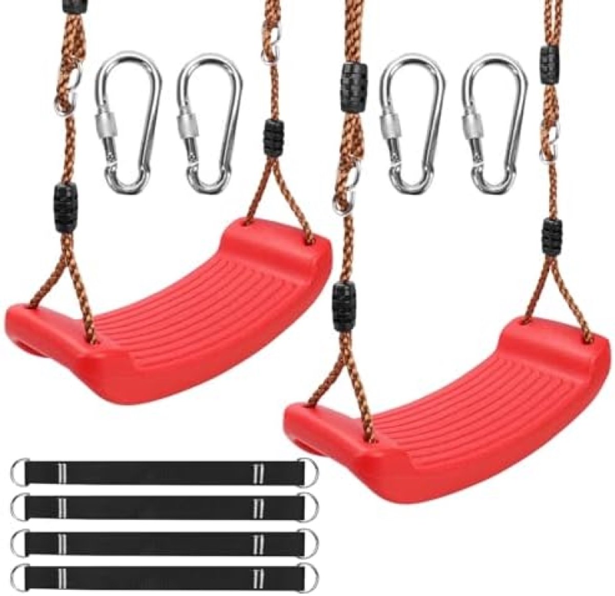 Schommelstoel voor binnen en buiten, 2 stuks, kinderschommel met 4 hangmatriemen en 4 karabijnhaken, antislip, rood