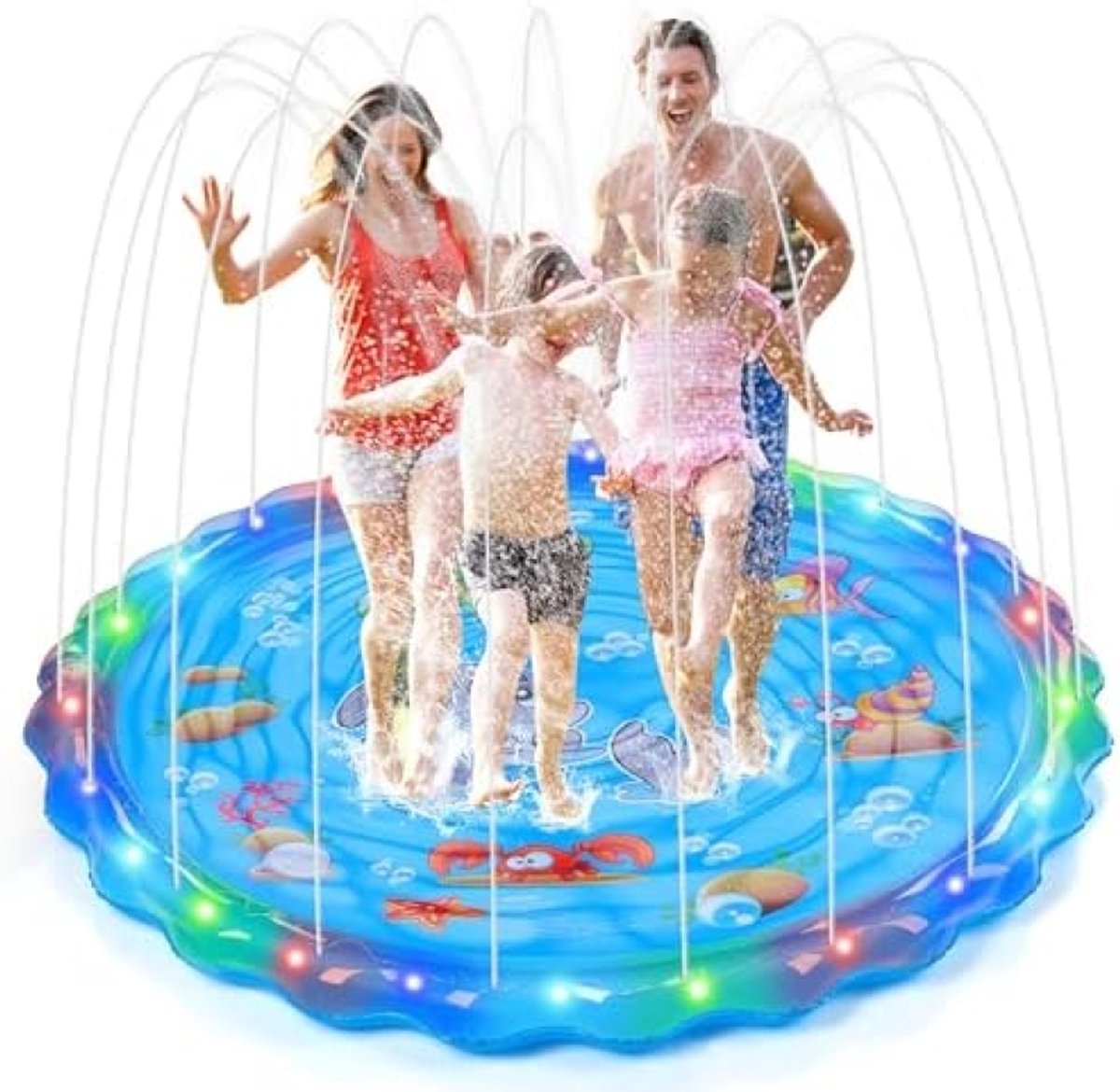 Splash Pad, 170 cm Sprinkler Waterspeelmat met LED Verlichting, Waterspeelgoed voor Kinderen, Outdoor Speelgoed, Sprinkler Speelmat voor Zomer, Tuin (Blauw)