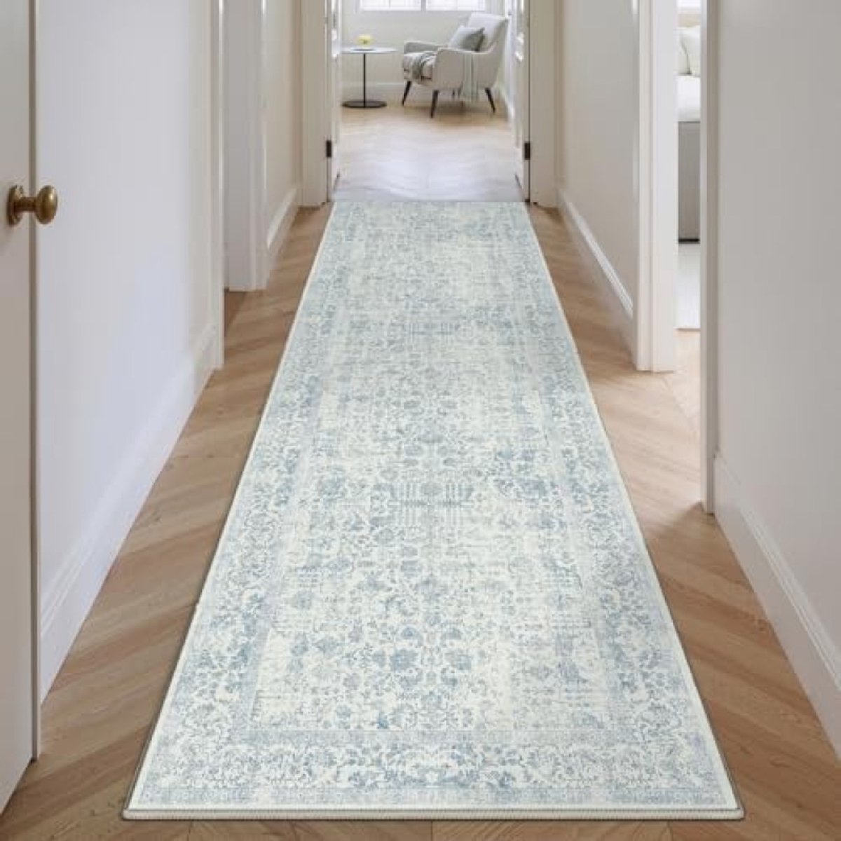 Vintage Loper Tapijt Gang Blauw Vloerkleed Lange 60x240cm Antislip Machinewasbaar Keuken Woonkamer Wasruimte Vloerkleden Kortpolige Carpet Retro Design Tribaal Patroon