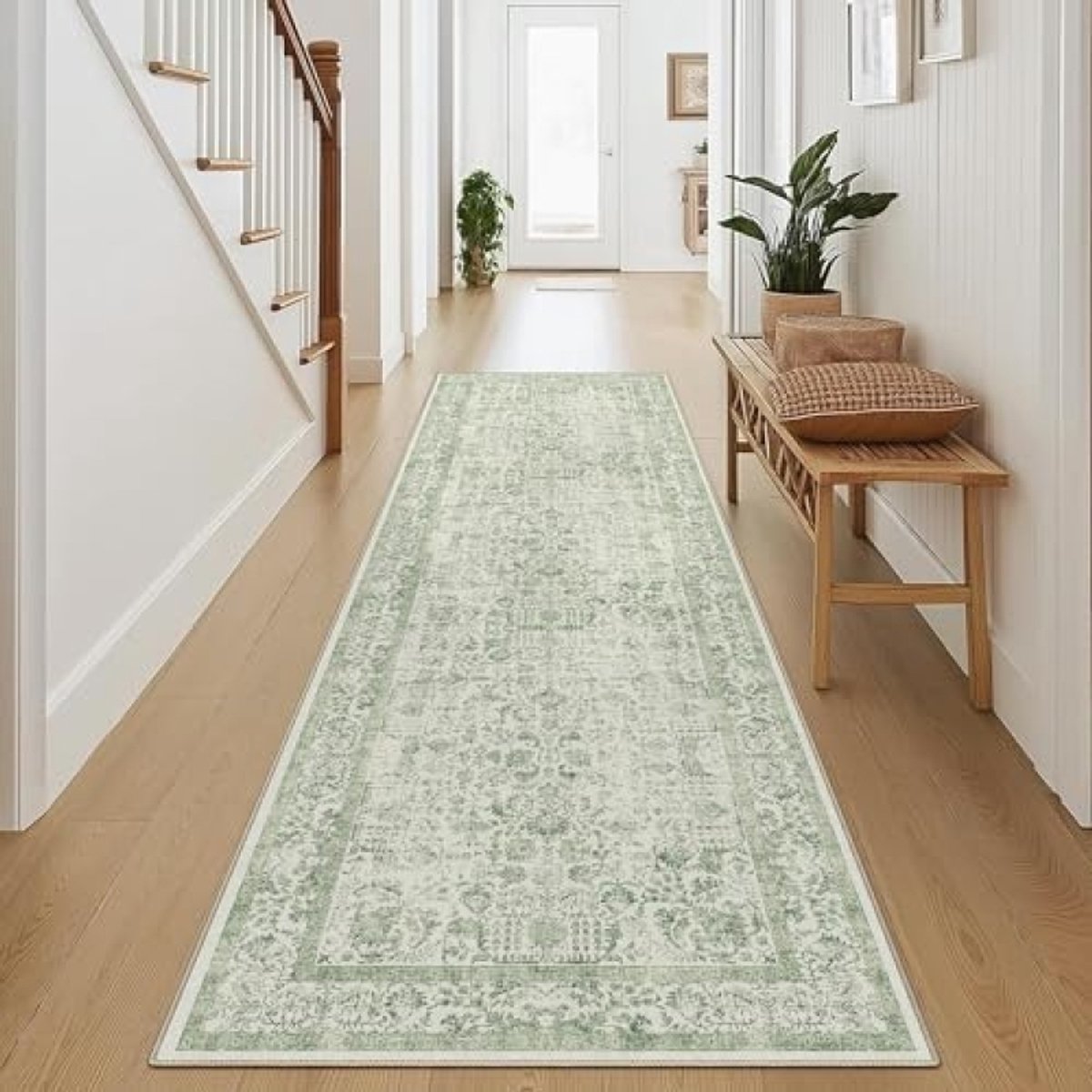 Vintage Loper Tapijt Gang Groen Vloerkleed 60x240cm Antislip Machinewasbaar Kortpolige Carpet voor Keuken Woonkamer Wasruimte