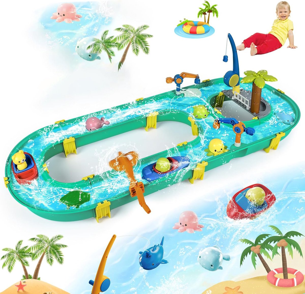 Watertafel voor kinderen - Buitenspeelgoed met 2 boten en accessoires - Zand- en waterspeeltafel voor buiten - Zomerspeelgoed voor meisjes en jongens