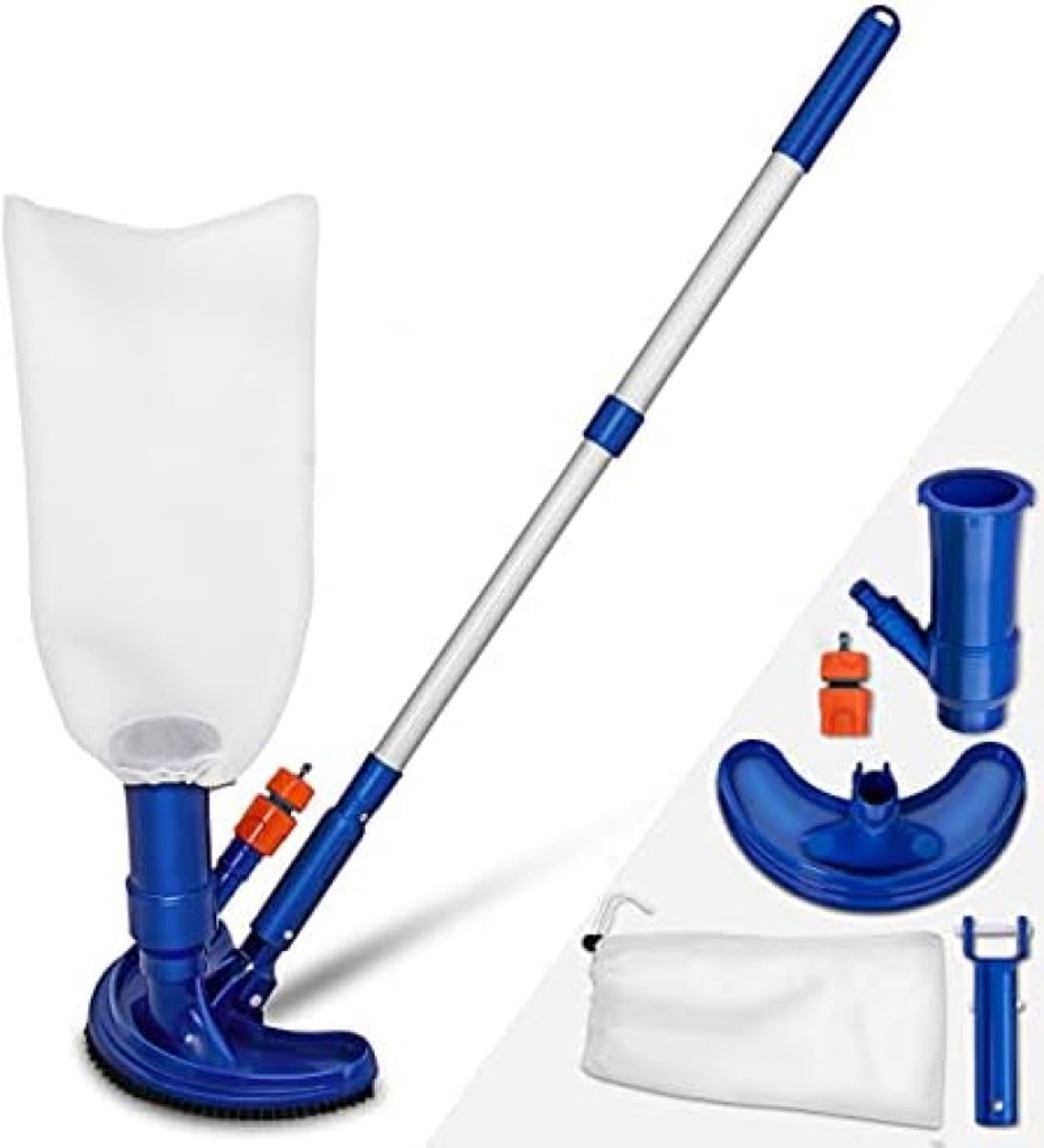 Zwembad Vloerzuigerset - Venturi Zwembadreiniger met Telescoopstang, Zuigborstel, Opvangzak en Tuinslangaansluiting voor Alle Zwembaden