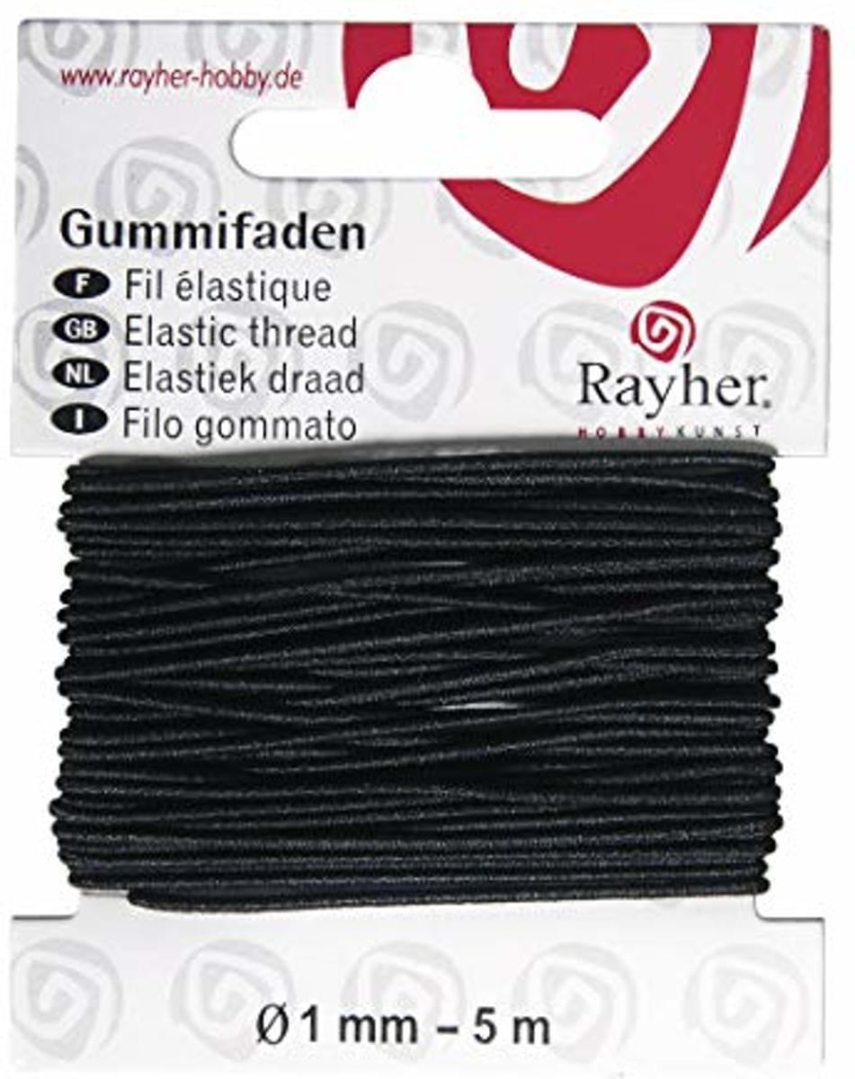 Elastiek, 1 mm zwart Rayher