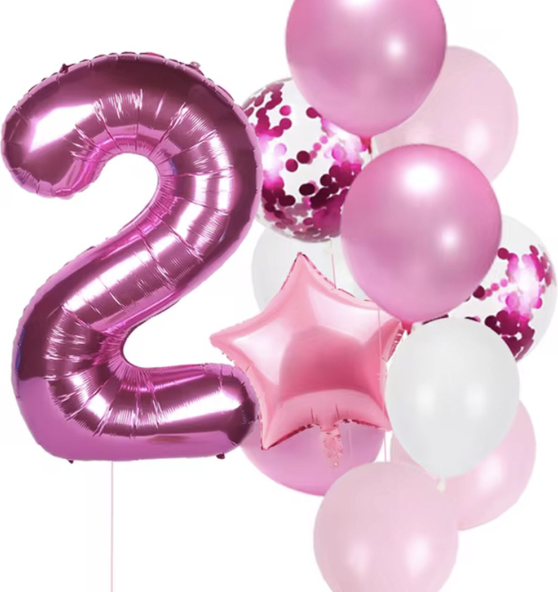 Ballonnenset Roze - Leeftijd: 2 Jaar - 12 stuks - Roze Ballonnen - Leeftijdballon / Folieballon - Feestpakket - Verjaardag Versiering - Roze Ballonnen Set - Kinderfeestje - Roze Feestje - Compleet Pakket - Hoge Kwaliteit - Balloons Birthday Pink