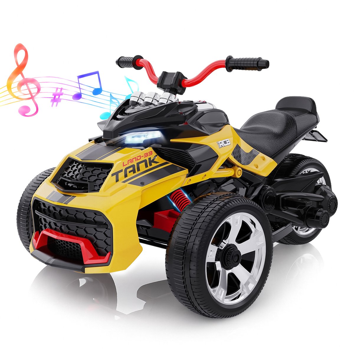 RCB Elektrische Kinderquad – 3-Wiel ATV – 12V Accu – Dubbele Motoren – Tot 8 km/u – Met Muziek & Verlichting – Voor Kinderen Vanaf 3 Jaar-geel
