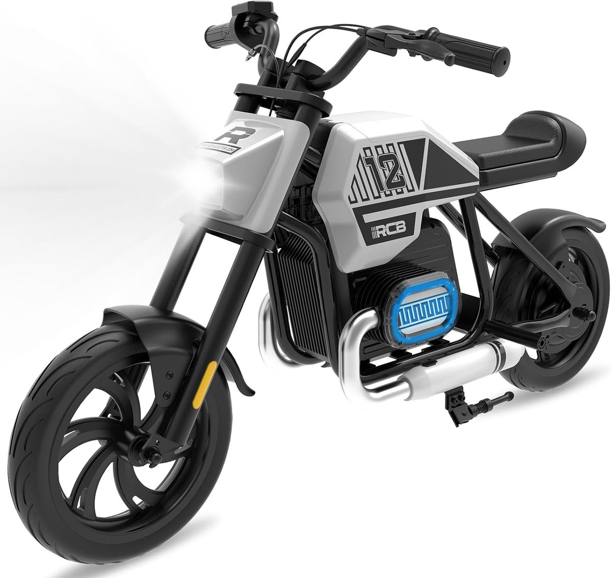RCB Elektrische kindermotor,24 V Cross Bike Off-road, 3 Versnellingen (8/12/25 km/u) ,Bluetooth Muziek & RGB Lichtshow , Leeftijd 3-12 jaar, wit