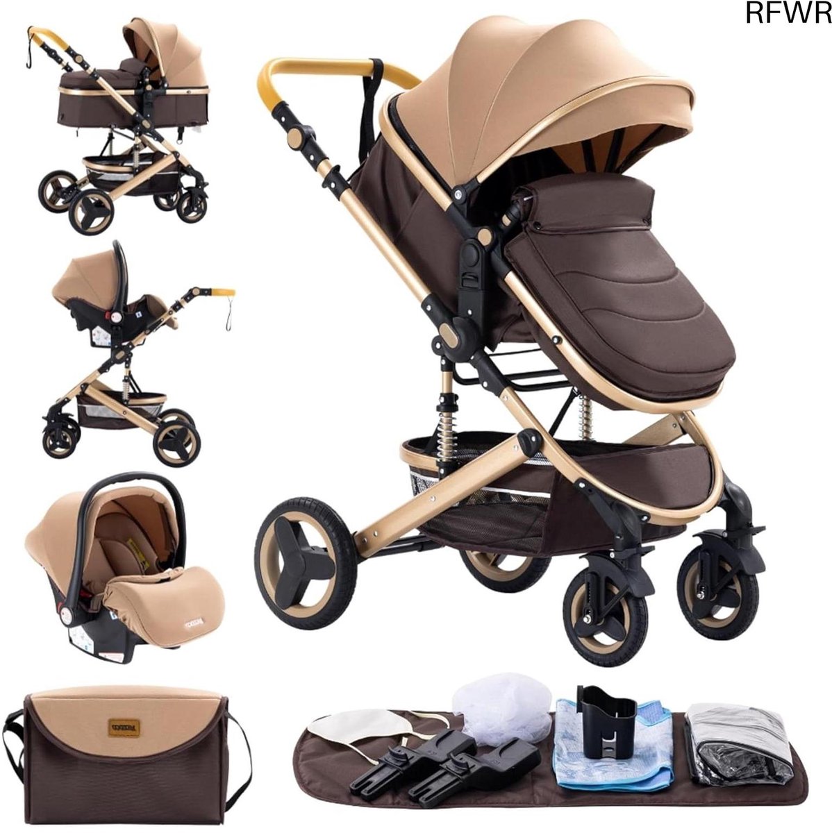  ® 3-in-1 Kinderwagen en   voor Babys - Opvouwbare Combi Kinderwagen voor 0-36 Maanden