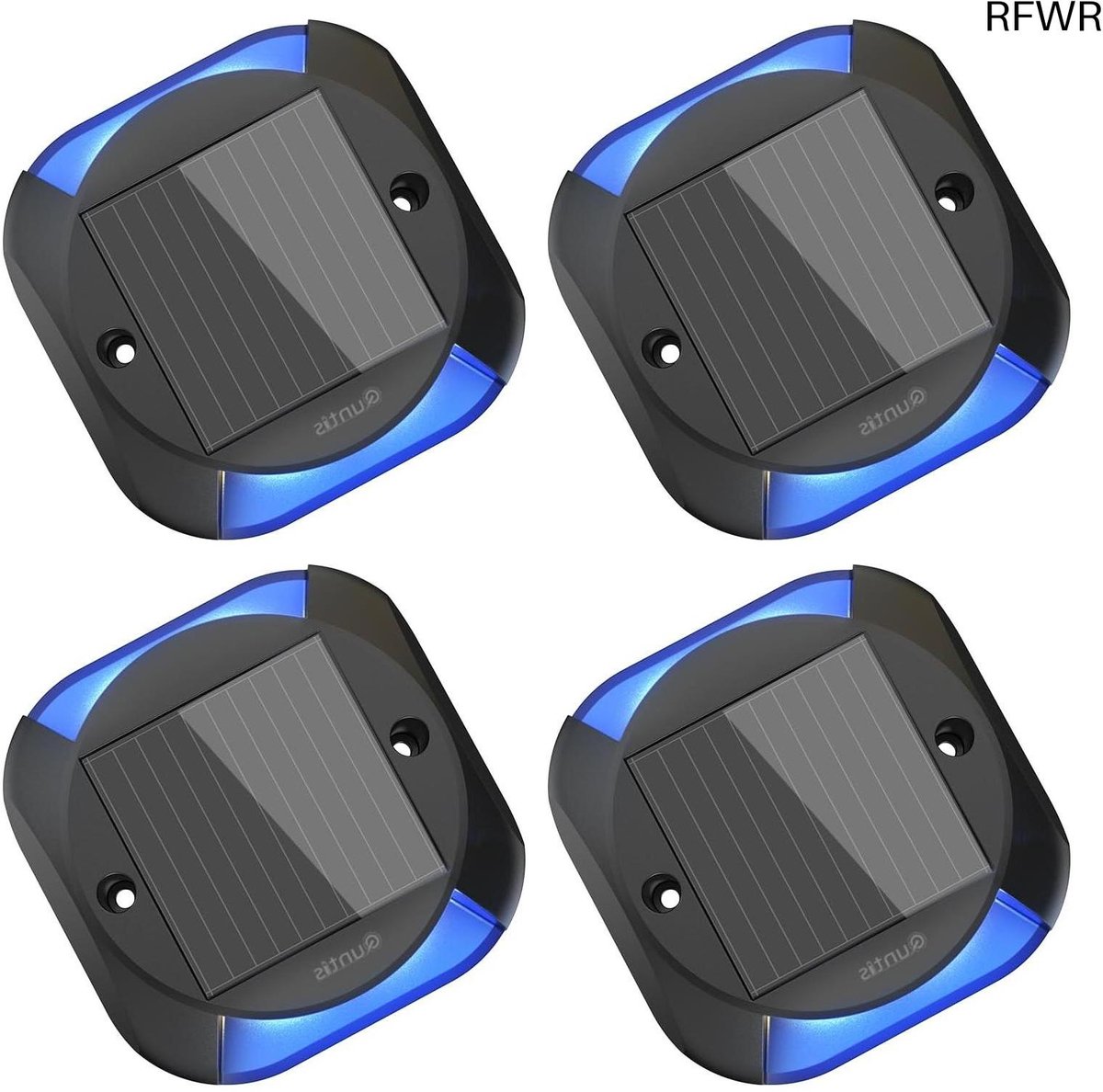 RFWR® 4 Stuks Waterdichte Solar Vloerlampen voor Tuin en Trappen - Blauwe LED Buitenverlichting