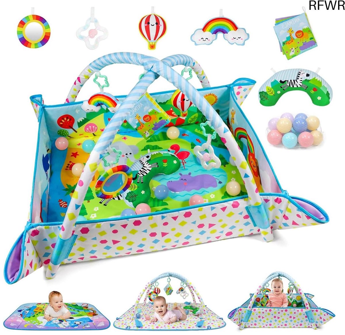 RFWR® Baby Speelmat met Speelboog en Afneembare Spiegel - Zachte Speeltoestellen voor Babys