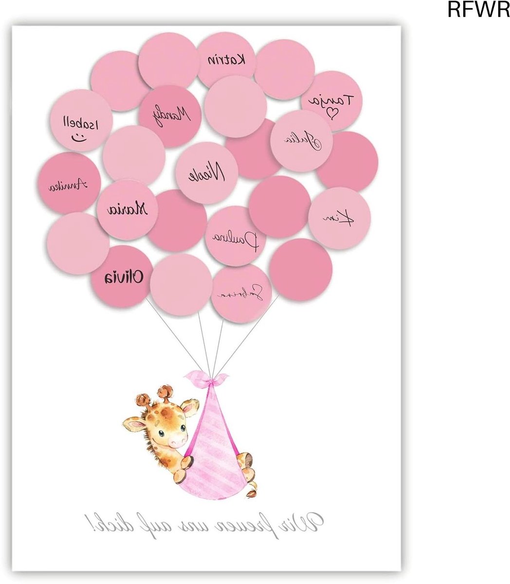 RFWR® Babyshower Set voor Meisjes - Gastenboek, Alternatieve Giraffe en Herinneringen