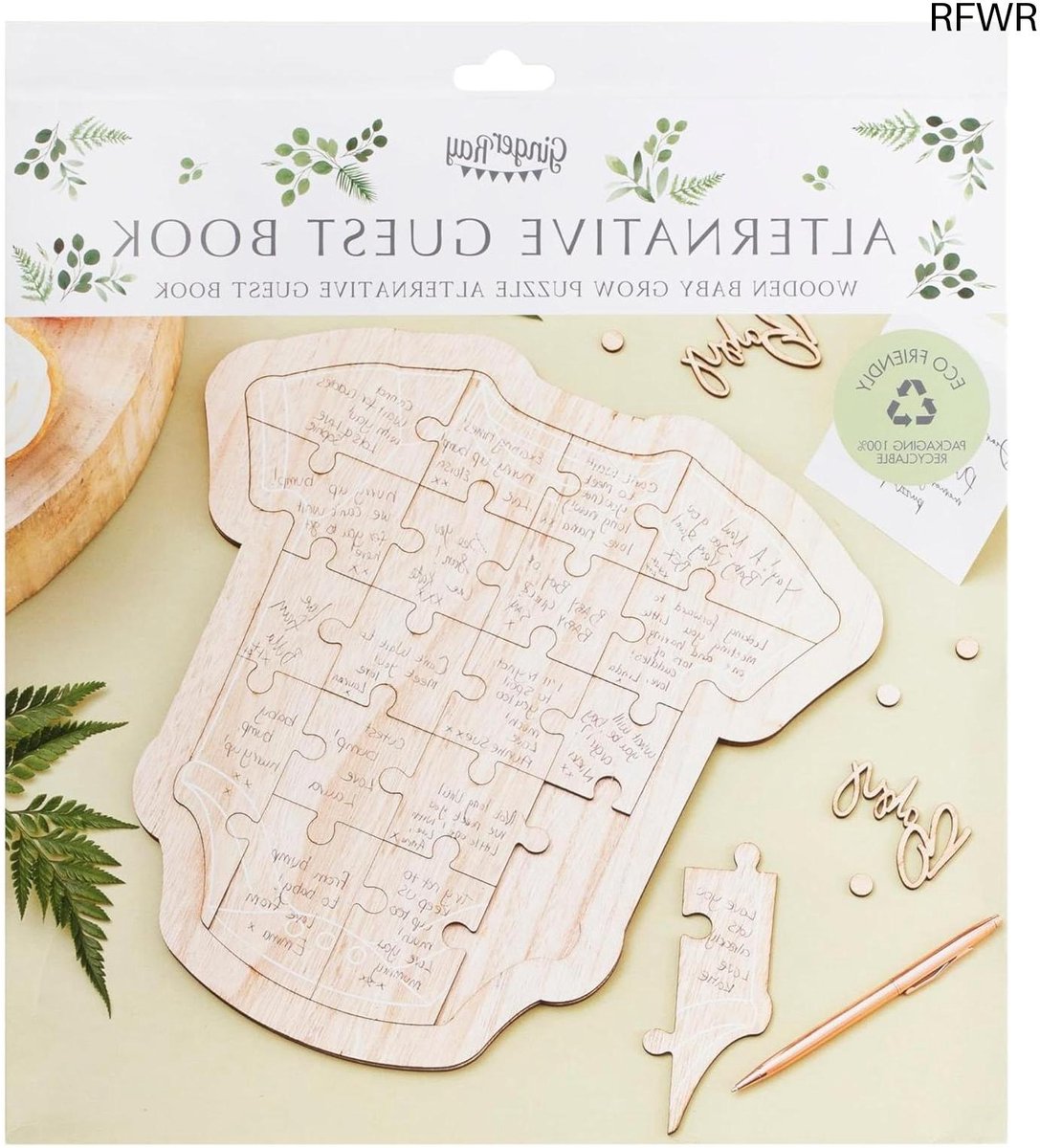 RFWR® Botanisch Baby Shower Alternatief Gastenboek van Hout - Groeien