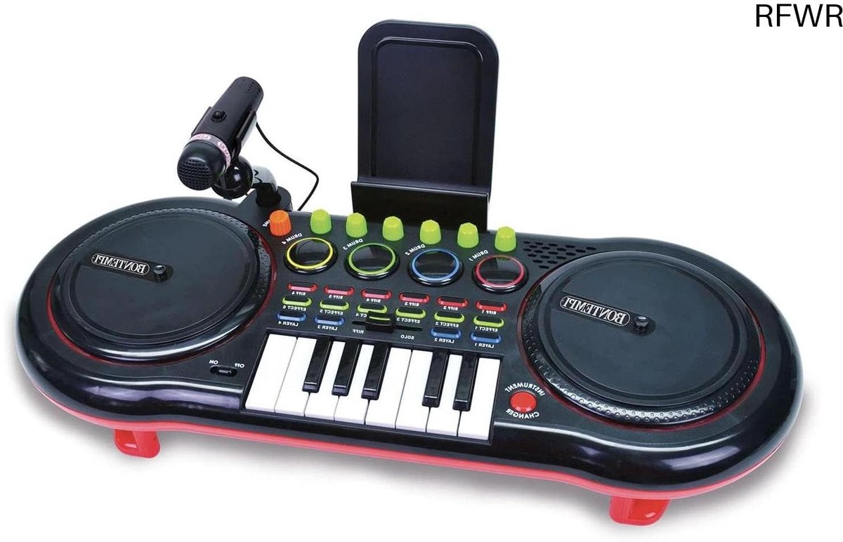 RFWR® DJ-mixer met microfoon en keyboard - 53,5 cm zwart