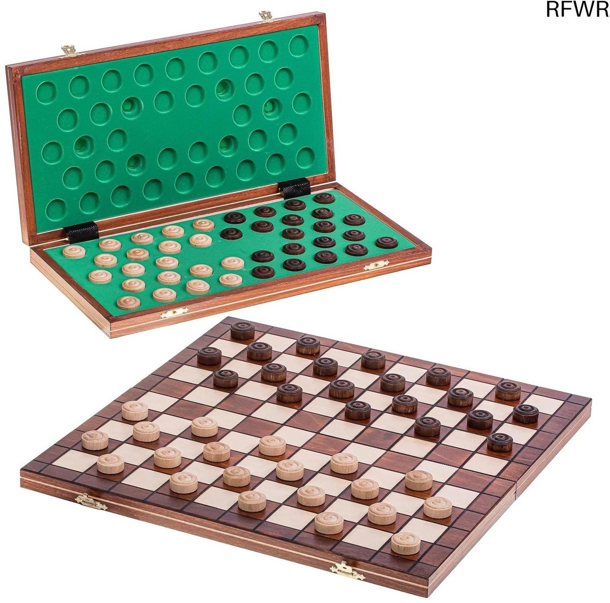 RFWR® Dammen Spel - Houten Damspel 40 x 40 cm - Handgemaakt en Gelakt