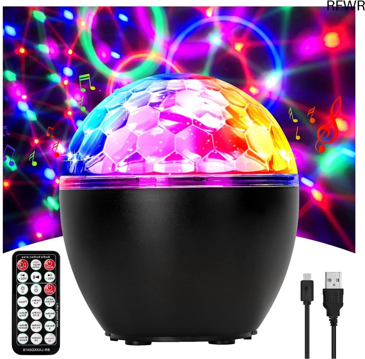 RFWR® Discobal met 16 lichteffecten en muziekgestuurd licht voor feesten