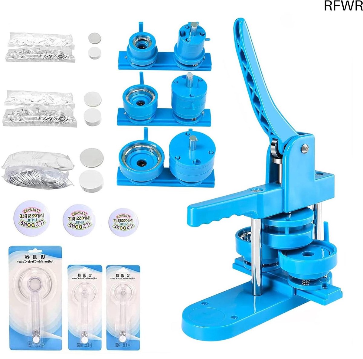 RFWR® Doe-het-zelf Buttonmachine voor Pin Badge Maker met 3 Aanpasbare Vormen - Perfect voor Creatieve Projecten