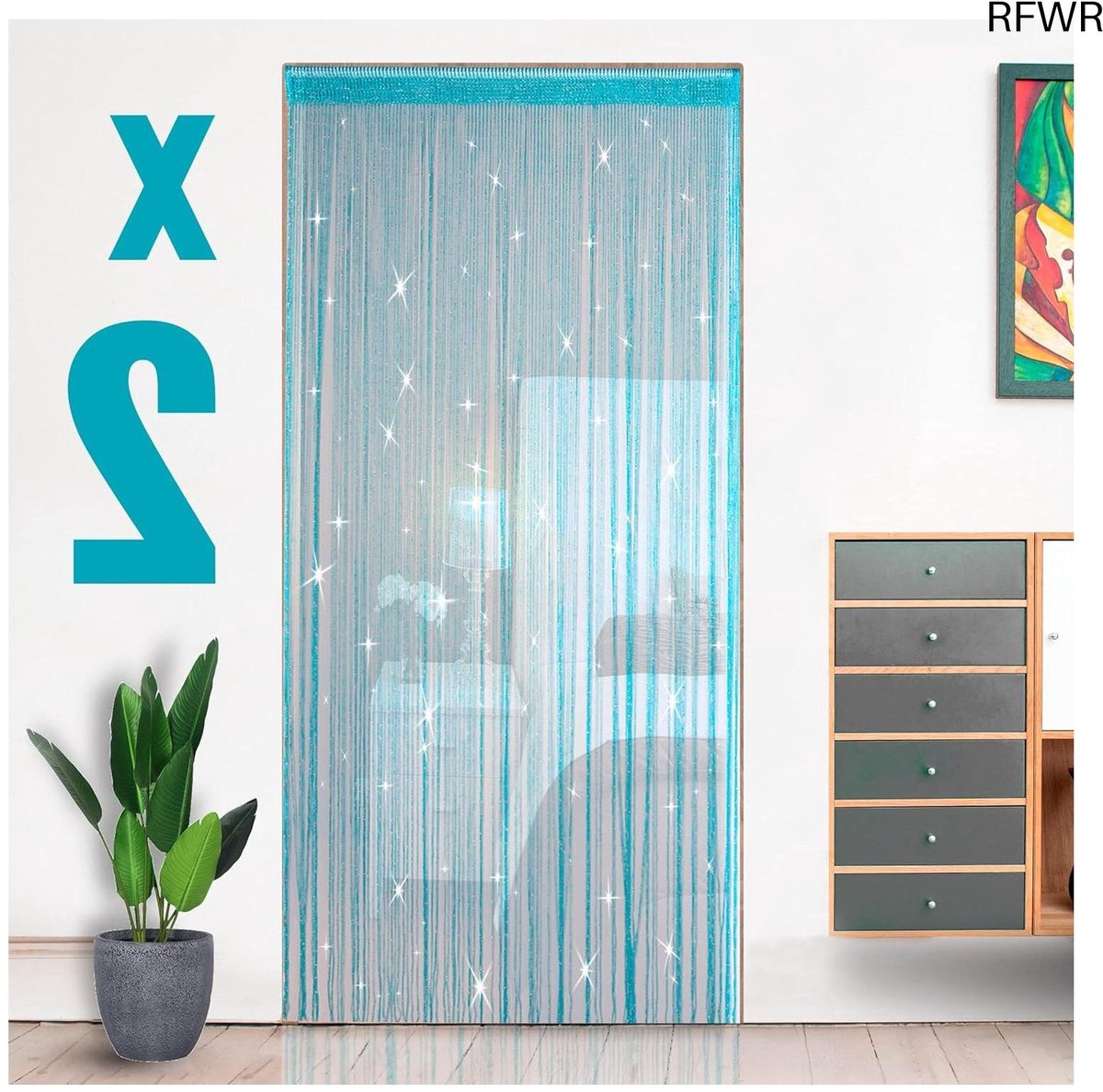  ® Draadgordijnen Set van 2 - 100 x 200 cm - Effen Kleur Glitter voor Bruiloft en Decoratie - Blauw