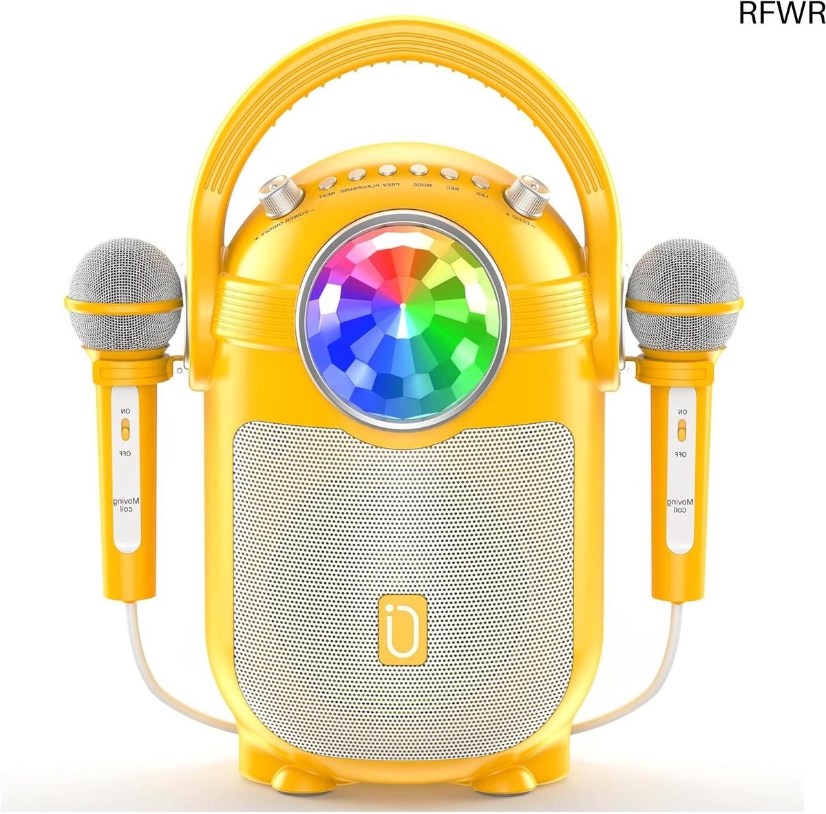 RFWR® Draagbare Karaoke met 2 Microfoons voor Volwassenen en Kinderen - Bluetooth Karaoke Speaker met LED Verlichting voor Feestjes