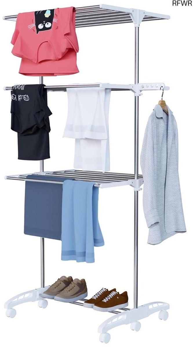 RFWR® Droogrek met 4 Niveaus en Wieltjes - Inklapbaar en Verplaatsbaar