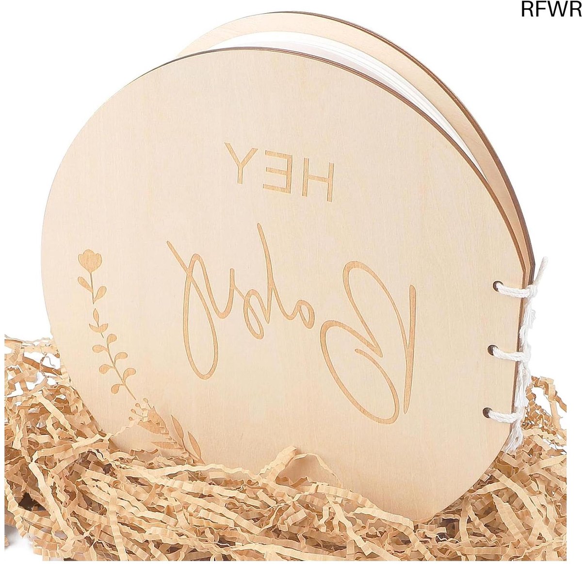 RFWR® Gouden Baby Gastenboek met Houten Omslag - Uniseks Baby-Geboorteboek voor Babyshower en Toekomstige Ouders
