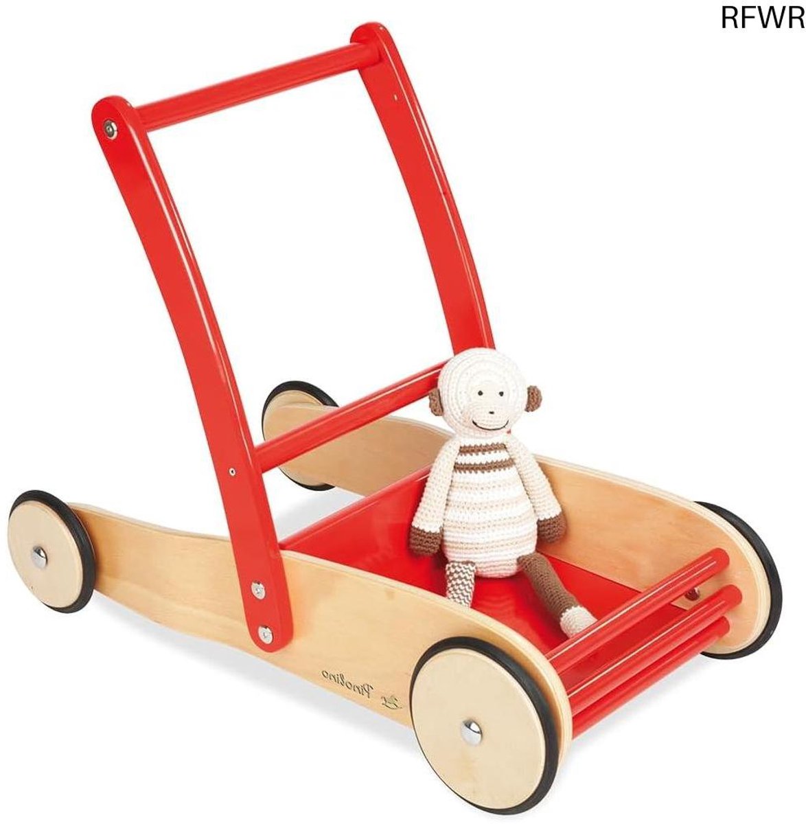 RFWR® Houten Loopwagen Met Remsysteem Voor Kinderen 1-6 Jaar - Rood