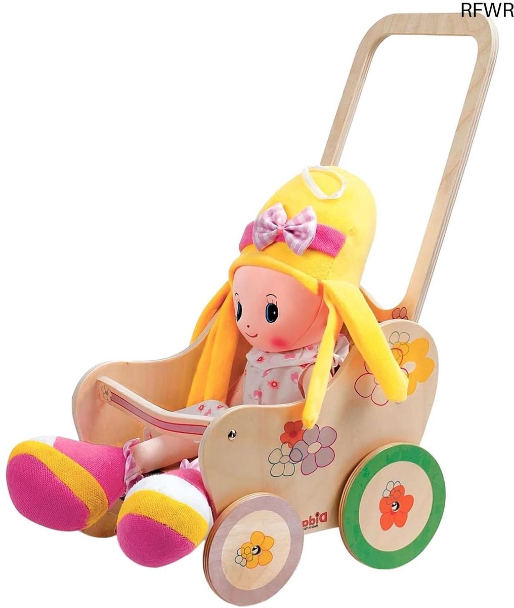 RFWR® Houten Poppenwagen voor Kinderen - Rollenspel Speelgoed voor Ontwikkeling van Sociale Vaardigheden, 35 cm Geschikt