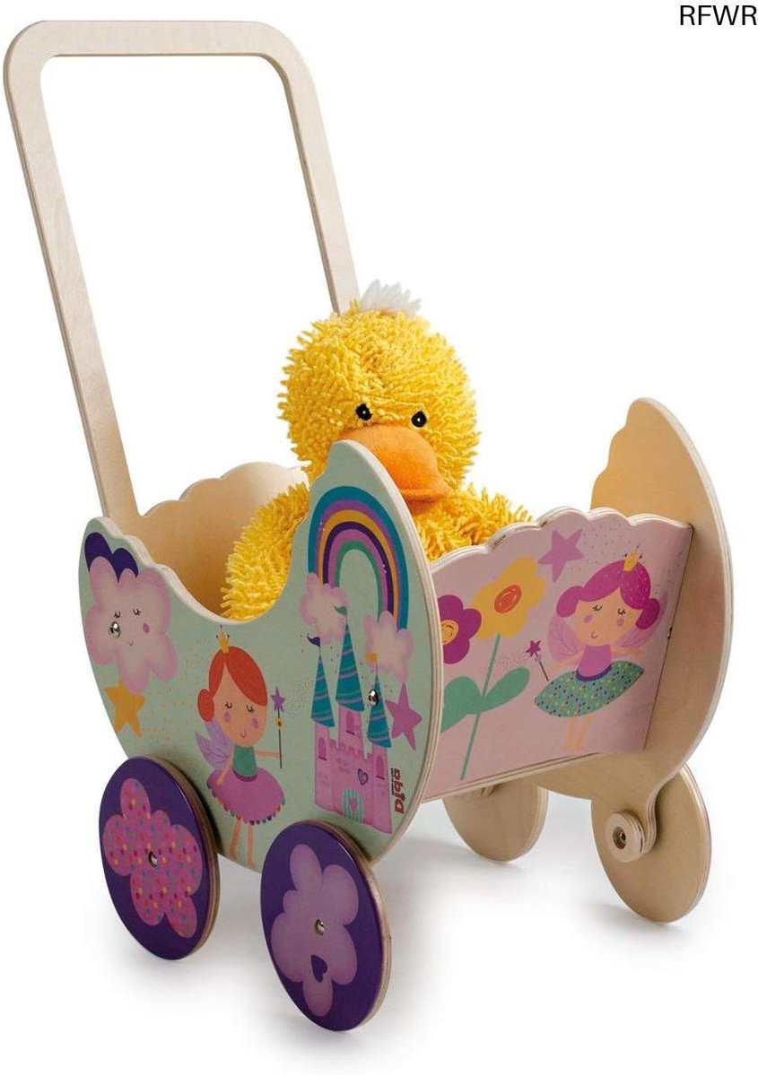 RFWR® Houten Poppenwagen voor Rollenspellen, Wandelwagen voor Kinderen van 2-4 Jaar, Ideaal Speelgoed voor Kleine Mamas en Papas