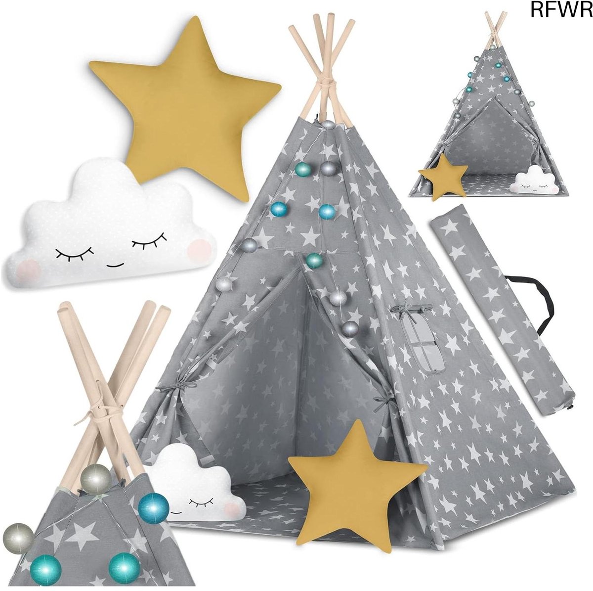 RFWR® Indiase Tipi-Tent voor Kinderen - Montessori-Stijl en Natuurlijke Materialen voor Avontuurlijke Kinderkamers