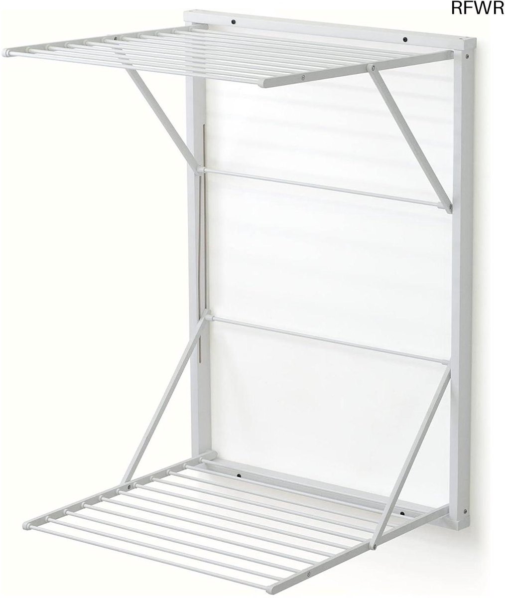 RFWR® Inklapbaar Wanddroogrek 13 m - Koraal Hout, Wit Oppervlak - Ideaal voor Kleine Ruimtes