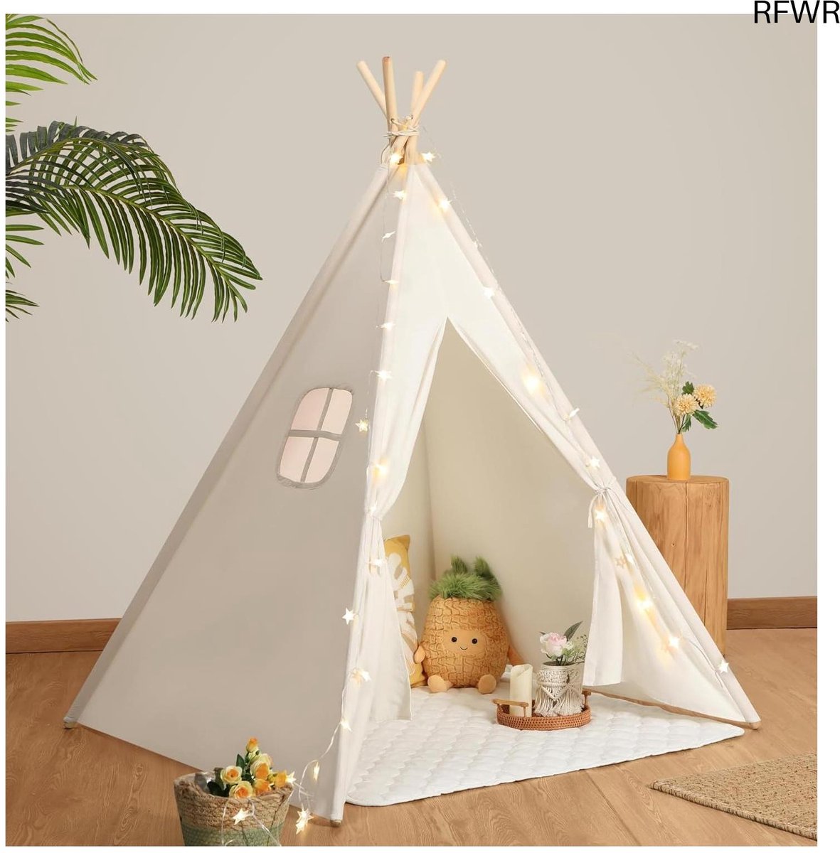  ® Katoenen Tipi Tent voor Kinderen - Indoor   met Vlaggen en Draagtas