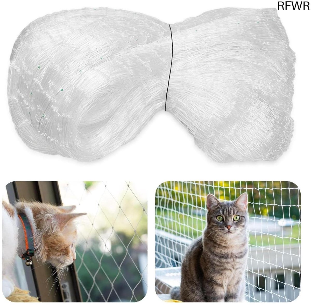 RFWR® Kattennet Transparant 5 x 5 m - Veiligheidsoplossing voor Balkons en Ramen zonder Boren