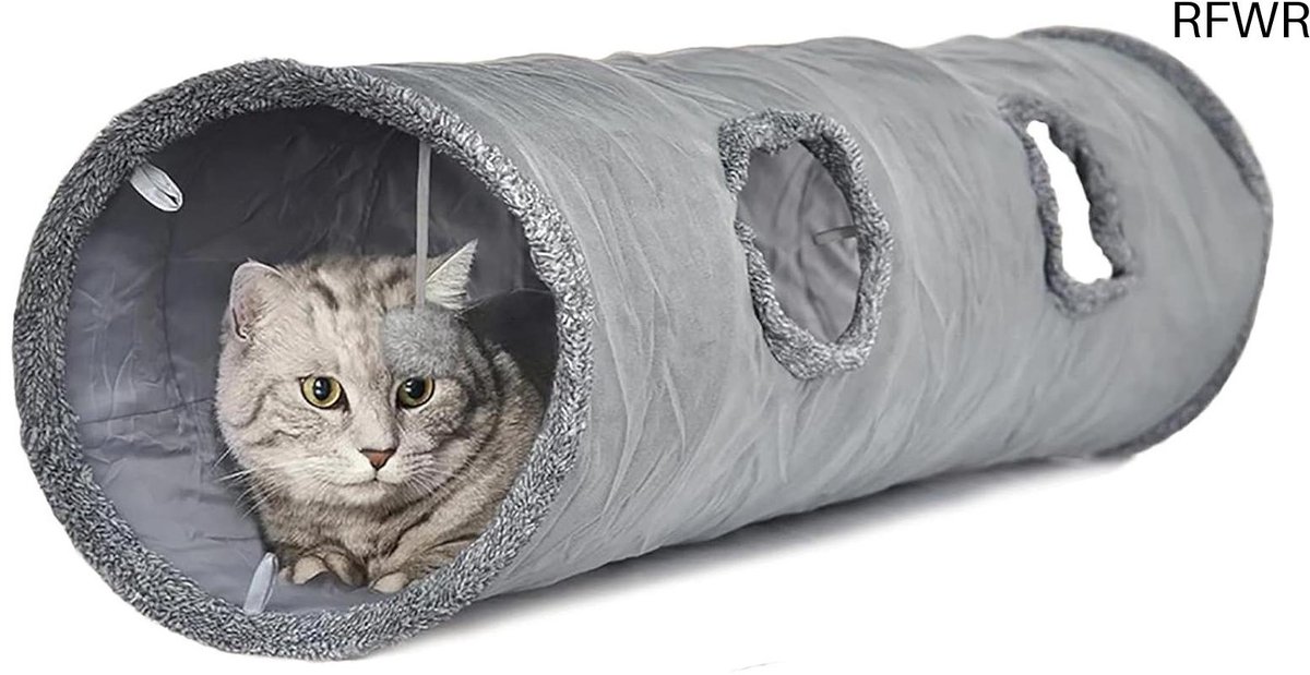 RFWR® Kattentunnel voor grote katten en konijnen - Ruisende speeltunnel met 2 grotten - Ideaal voor spel en verstoppen - 130x30cm