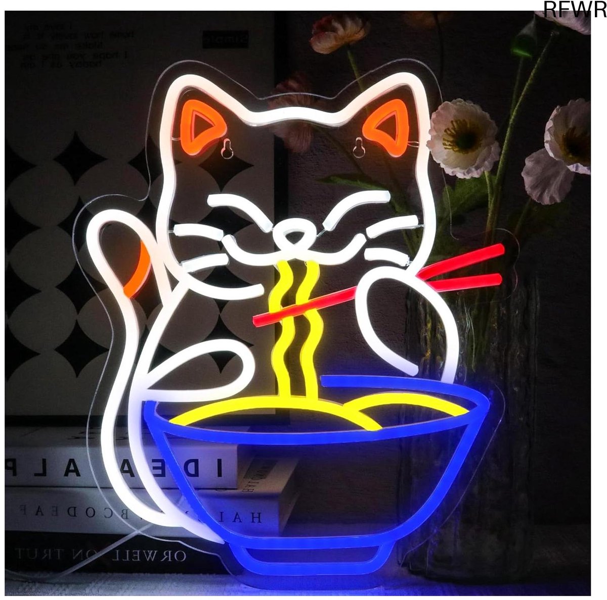 RFWR® Kleurrijk Neon Kat Ramen Bord voor Restaurant en Decoratie