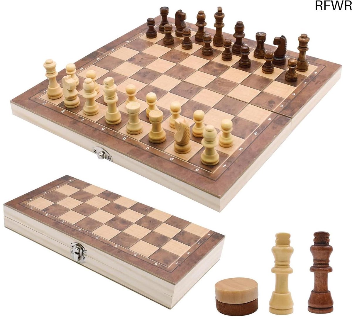  ® Multifunctioneel Houten Schaakspel 3-in-1 - Draagbaar Schaakbord voor Kinderen en Volwassenen - Inklapbare Reisversie